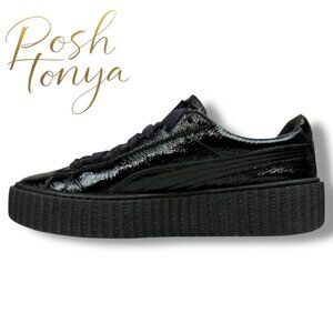Puma X Fenty by Rihanna Black Wrinkled Patent Leather Creepers Sneakers Size 7